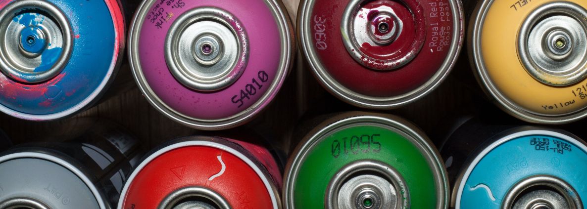 spray paint cans lined up